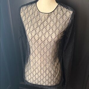 Gucci RARE rhinestone Black Sheer Women's Top